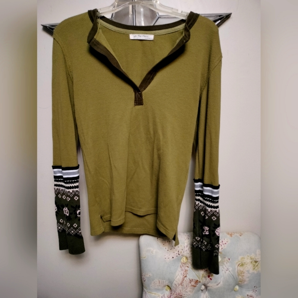 Free People MIKAH Layering Cuff Army combo long sleeve Green Top